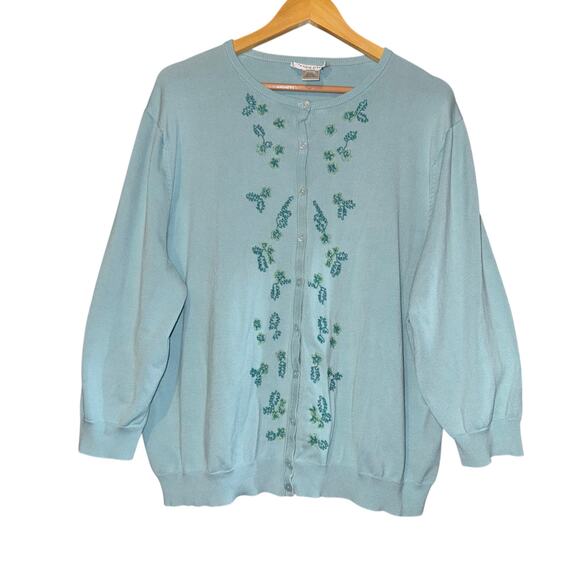 Pendleton Sweaters - Vintage Pendleton Silk Blend Cardigan Womens 3X Garden Floral Embroidered Costal